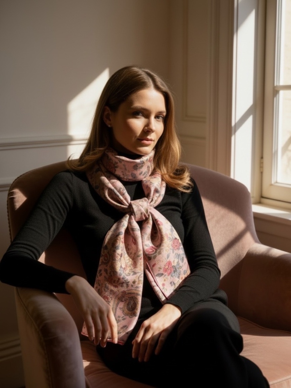 Esperanza Floral Paisley Silk Pink Scarf - Picture 5 of 14